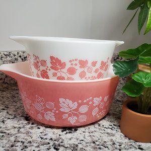 Pink gooseberry hard Pyrex casserole dishes